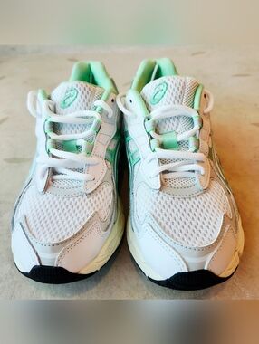 Asics Kids White Sneakers with Mint Accents